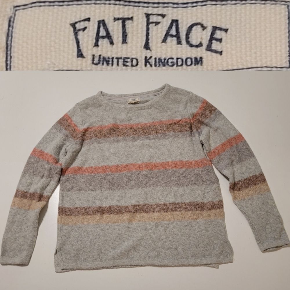 UK BRAND FAT FACE 6 COTTON BLEND GRAY PINK BROWN SWEATER S SMALL / M MEDIUM